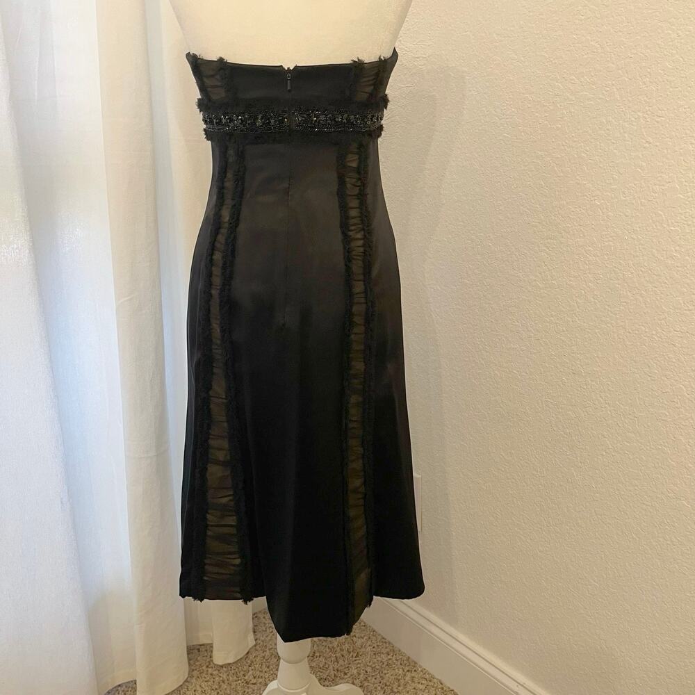 Vintage Y2K Badgley Mischka Strapless Cocktail Dress 2 Black Silk LBD Semi Forma - Picture 6 of 16